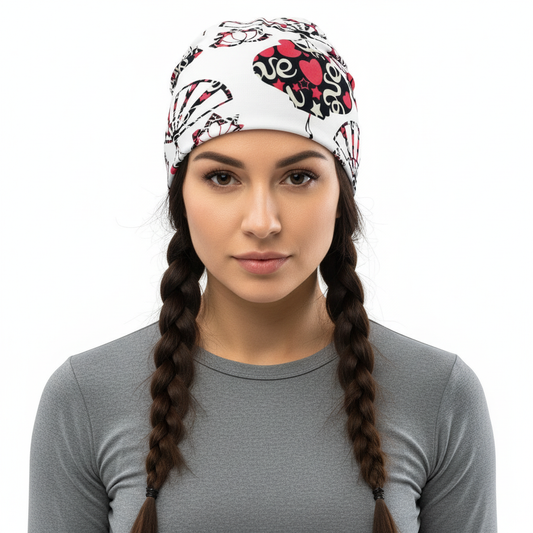 Heart Print Beanie Look 6