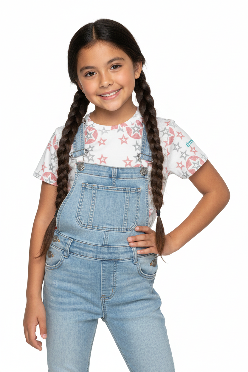 Hispanic girl in overalls