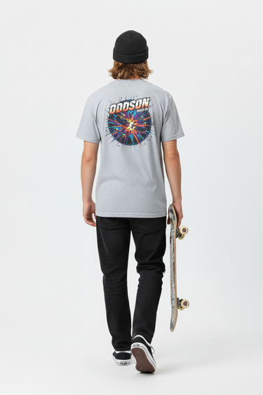Ice grey tee back walking away