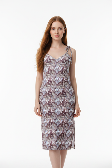 Model 8 - Front view of romantic floral slip dress