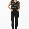 Geometric hearts vest with black jeans for modern casual aesthetic