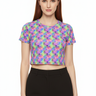 Model 8 - Front view of rainbow palm crop tee