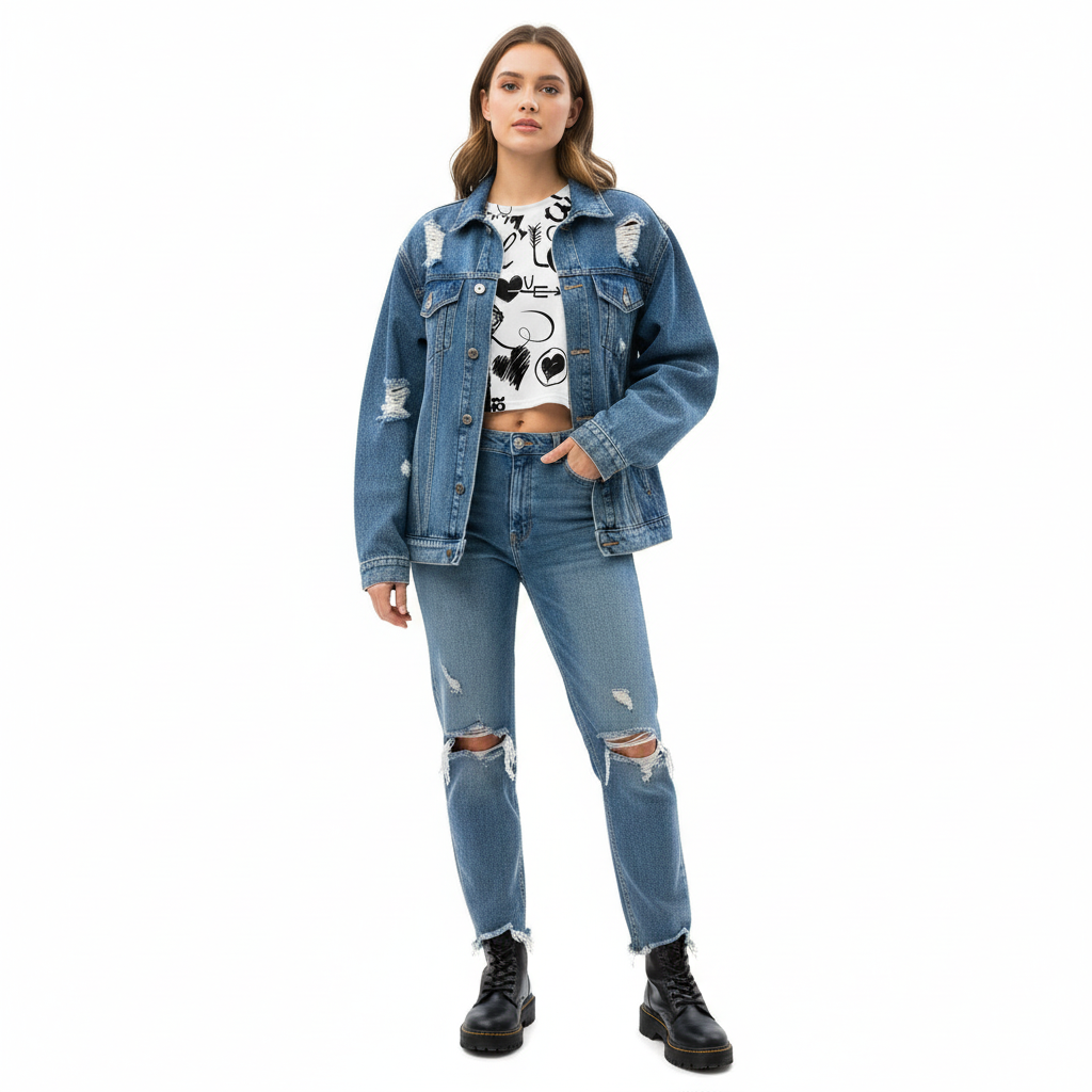 Keystone Crop Tee with Denim Jacket