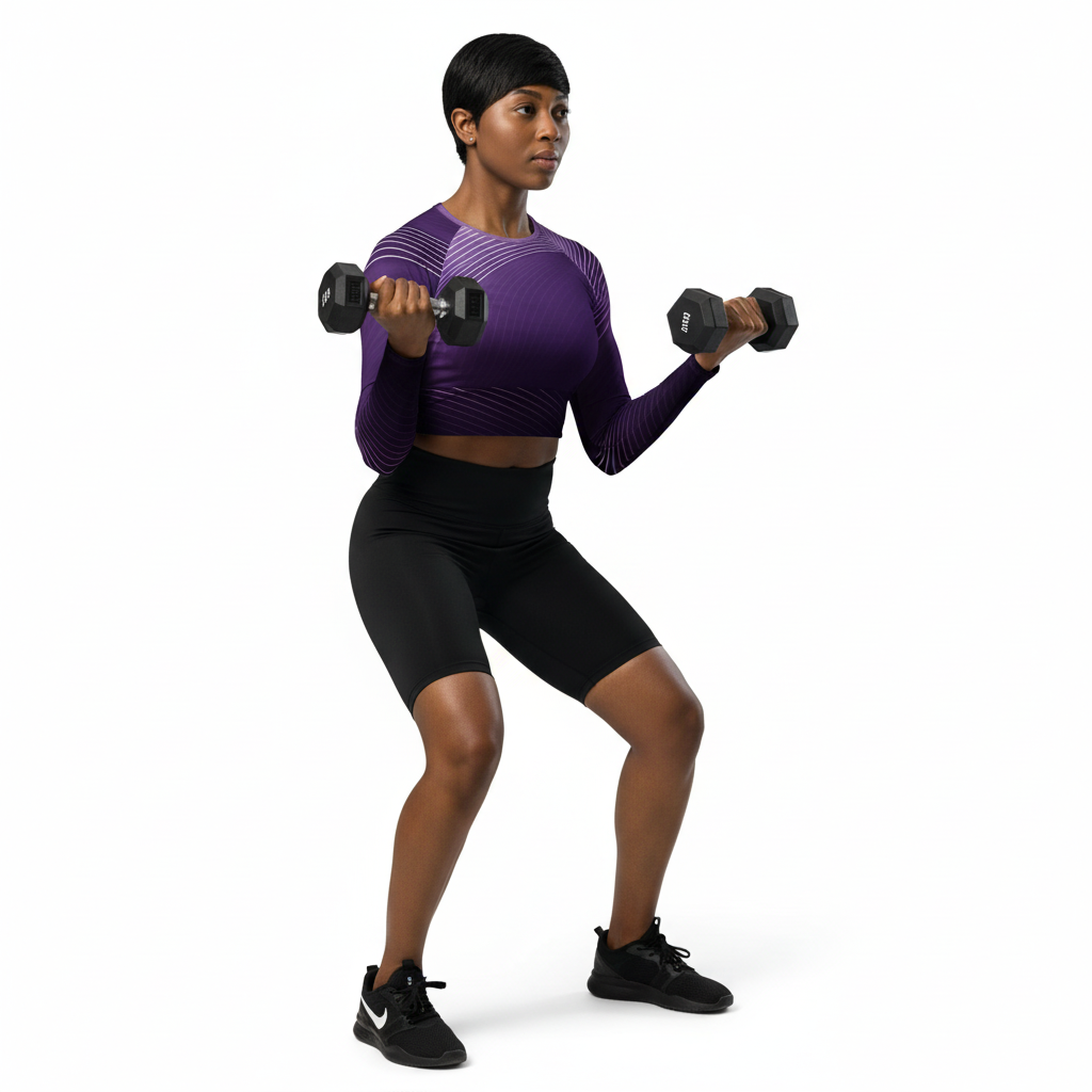 Latina athlete with dumbbells