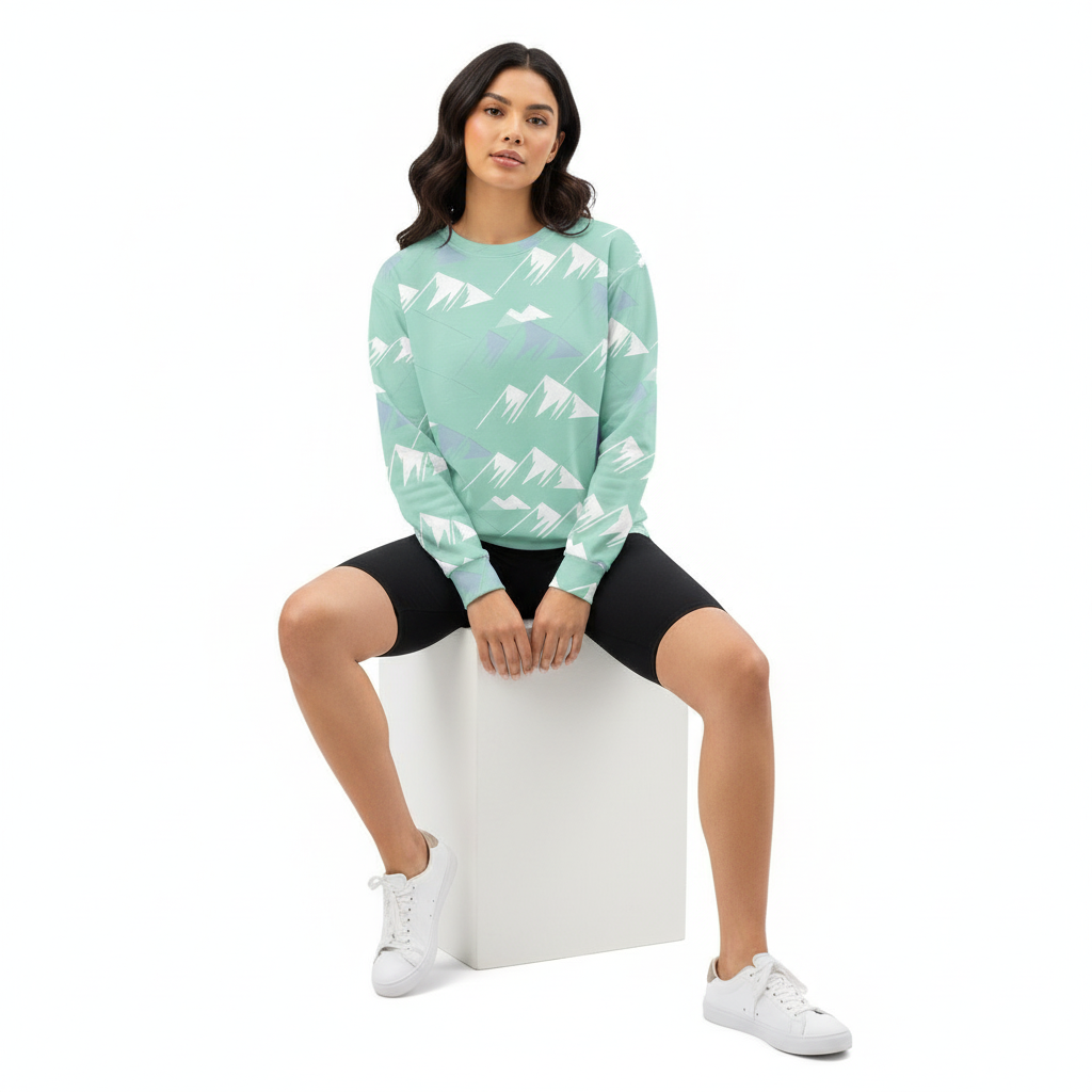 Latina female model mint sweatshirt white background