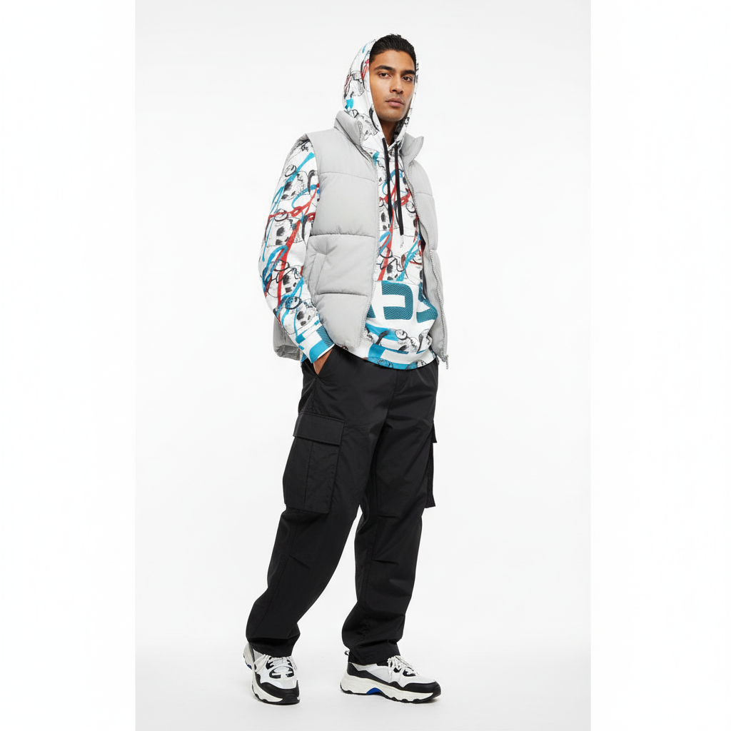 Layered streetwear look