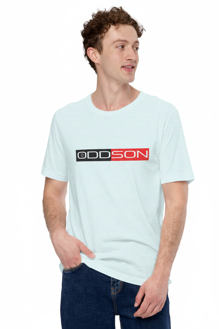 Light blue t-shirt relaxed pose