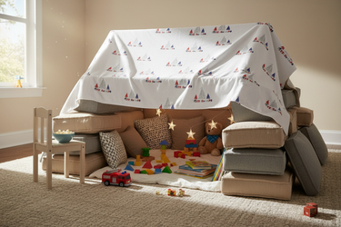 Living room fort with blanket