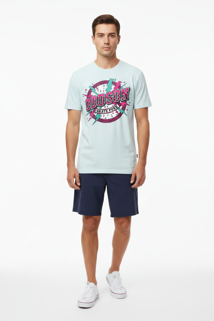 Look 1 — Ice Blue + Boardshorts