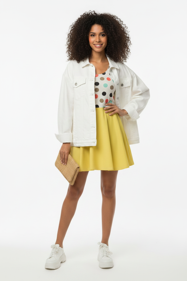 Look 1 — White Denim Jacket + Chunky Sneakers
