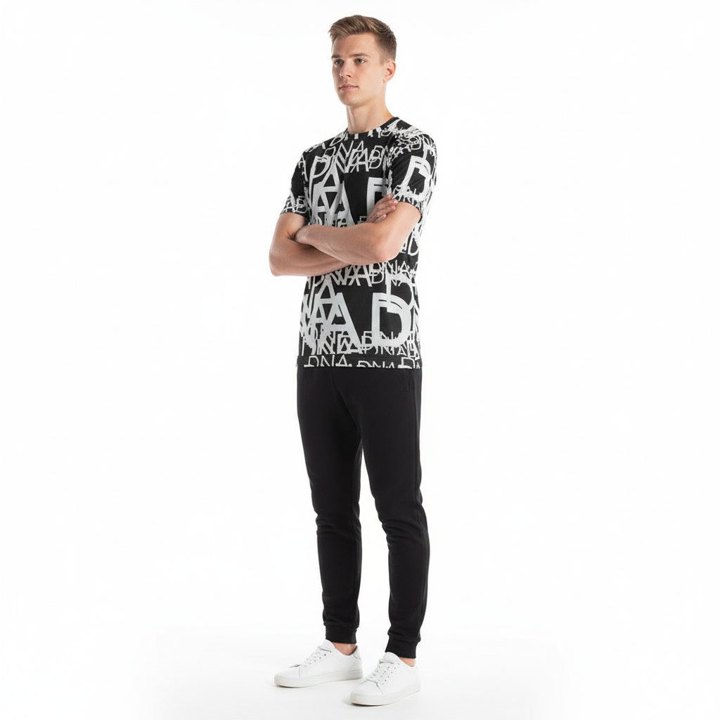 Look 2 - Black joggers, arms crossed