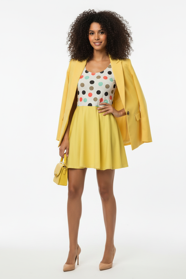 Look 3 — Yellow Blazer + Heels