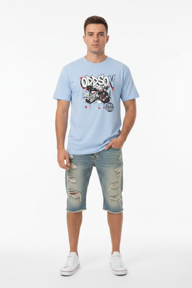 Look 4 — Light Blue + Jean Shorts