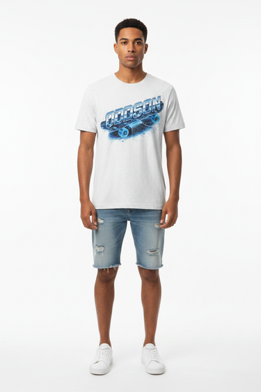 Look 4 — Solid White + Jean Shorts