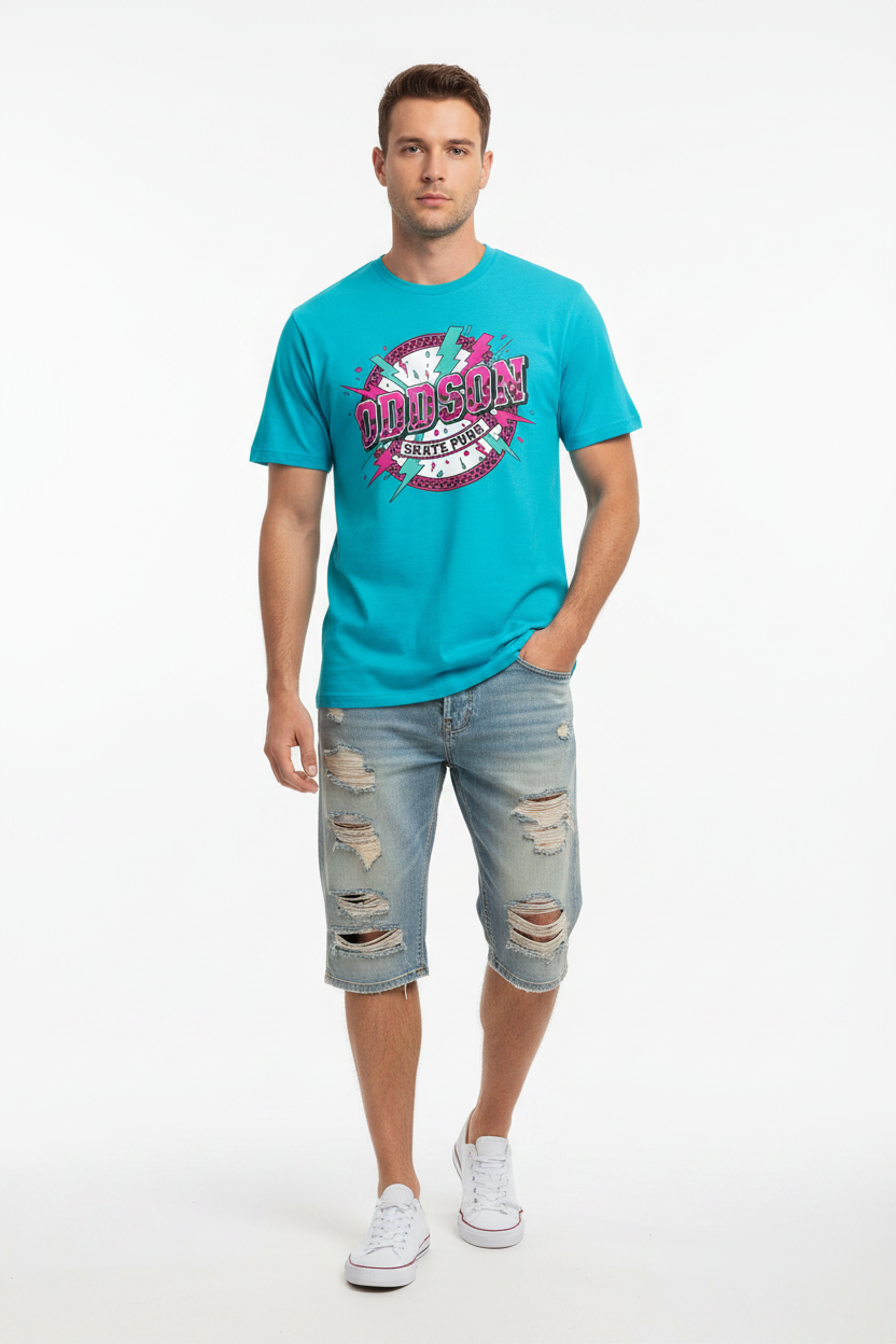 Look 4 — Turquoise + Jean Shorts