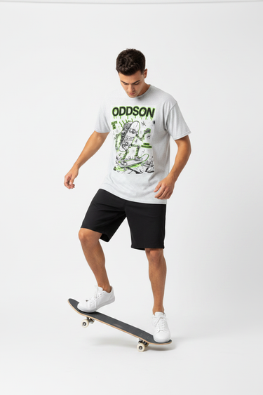Look 5 — Ash + Black Boardshorts