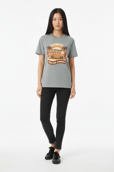 Look 5 - Misty grey tee, black hair model