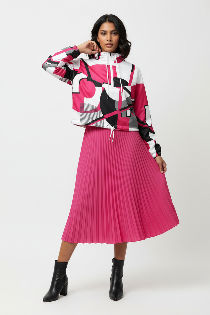 Look 5 - Pink Pleated Skirt & Ankle Boots