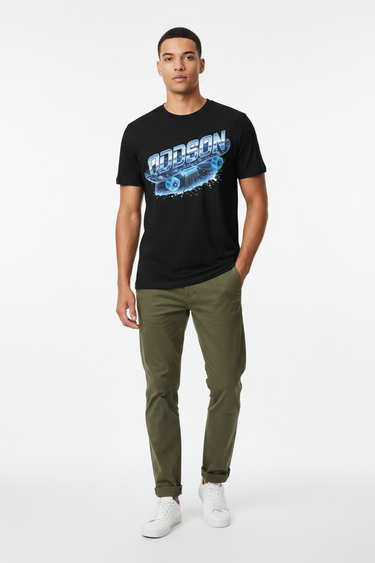 Look 6 — Solid Black + Olive Chinos