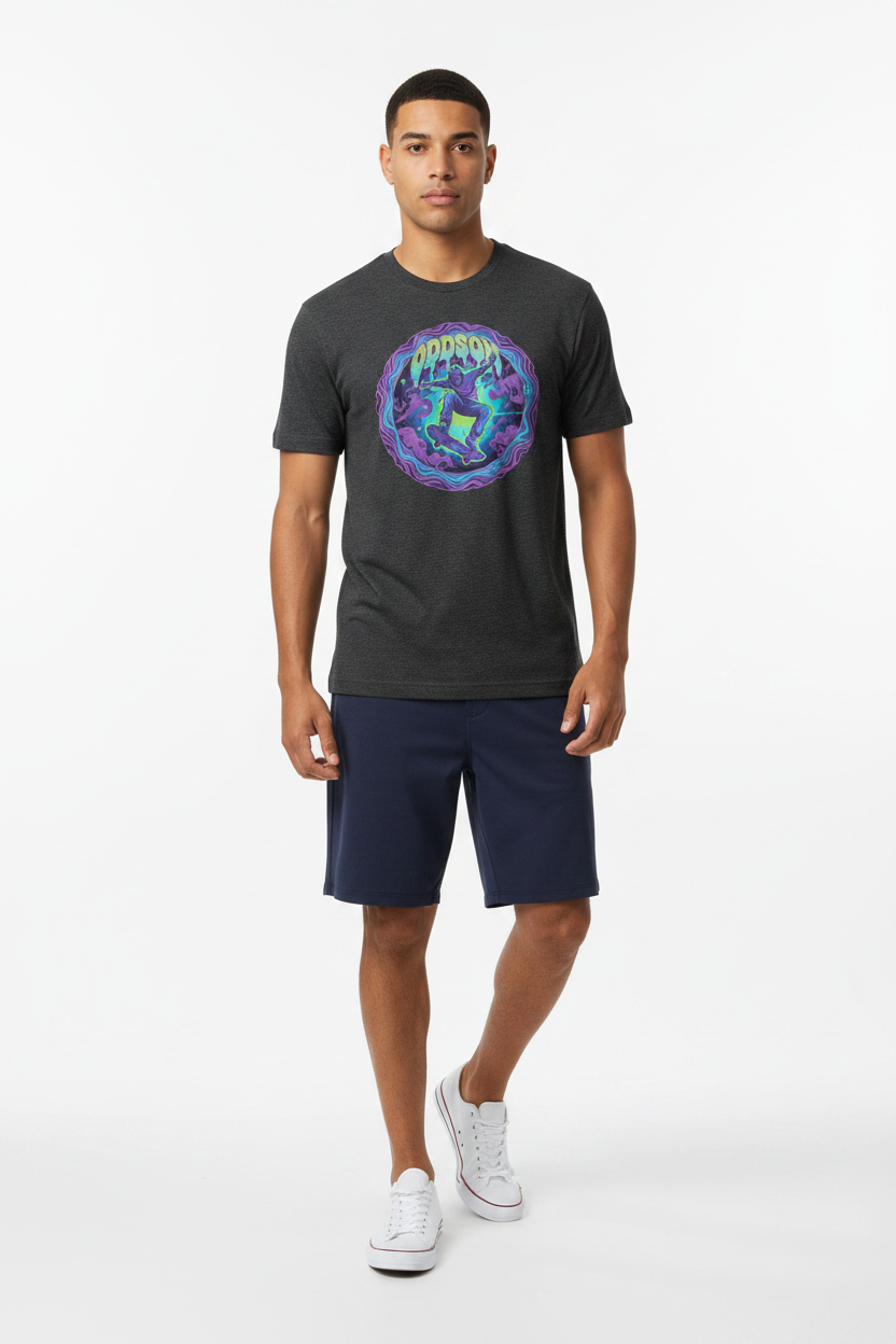 Look 7 — Dark Grey Heather + Boardshorts