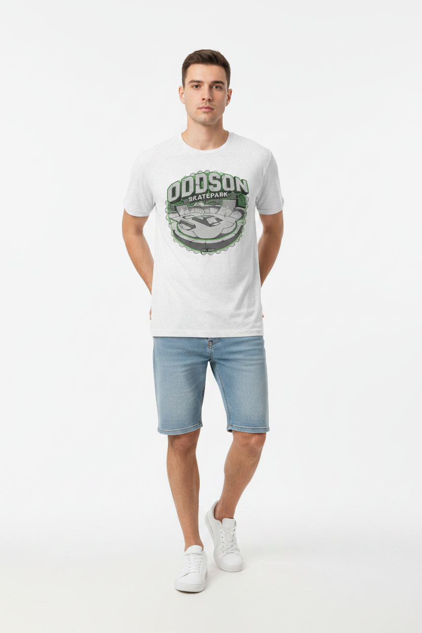 Look 7 — Solid White + Jean Shorts