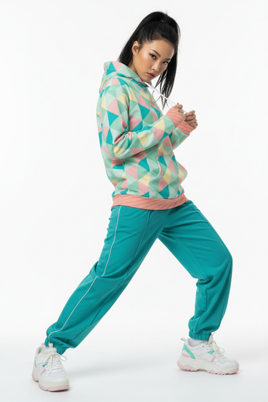 Look 7 - Teal Track Pants & Chunky Sneakers