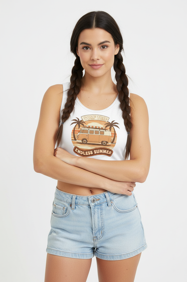 Look 8 - Braided dark hair model with exact crop top