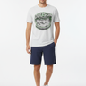 Look 8 — White Fleck + Boardshorts
