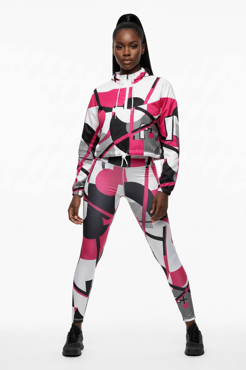 Look 8 - Windbreaker with Matching Geometric Leggings