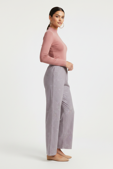 Look 9 – Dusty rose mock-neck & nude flats