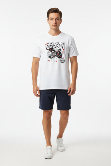 Look 9 — White + Boardshorts