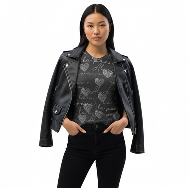 Love Wins Always T-shirt - Asian female model with leather jacket