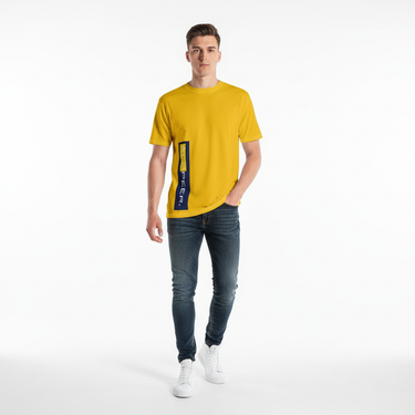 Male model in Apex t-shirt with dark jeans