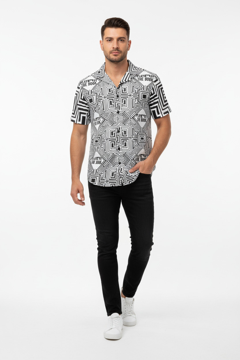 Male model in black jeans and white sneakers