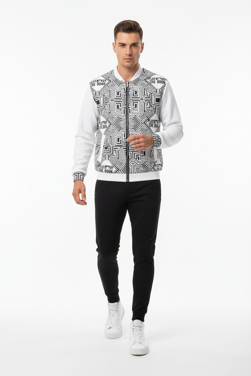 Male model in black joggers and high-top sneakers