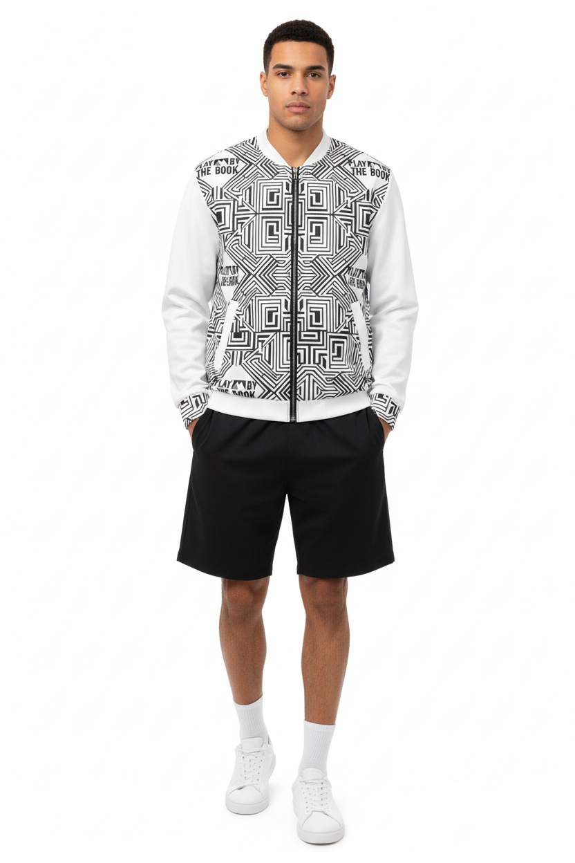 Male model in black shorts and white sneakers
