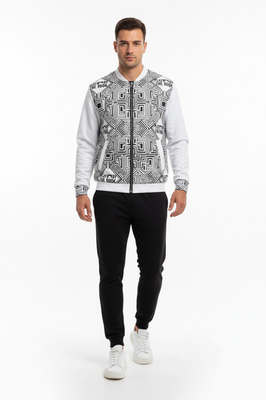 Male model in black sweatpants and white sneakers