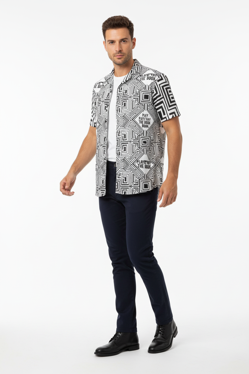 Male model in dark chinos and black boots