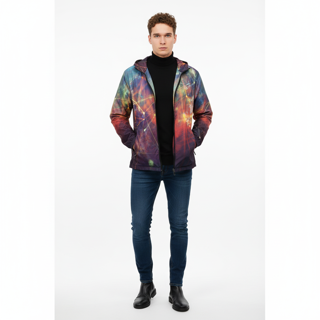 Man in galaxy windbreaker - city style