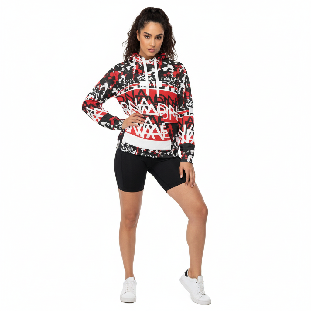 Middle Eastern female model in Peniel hoodie