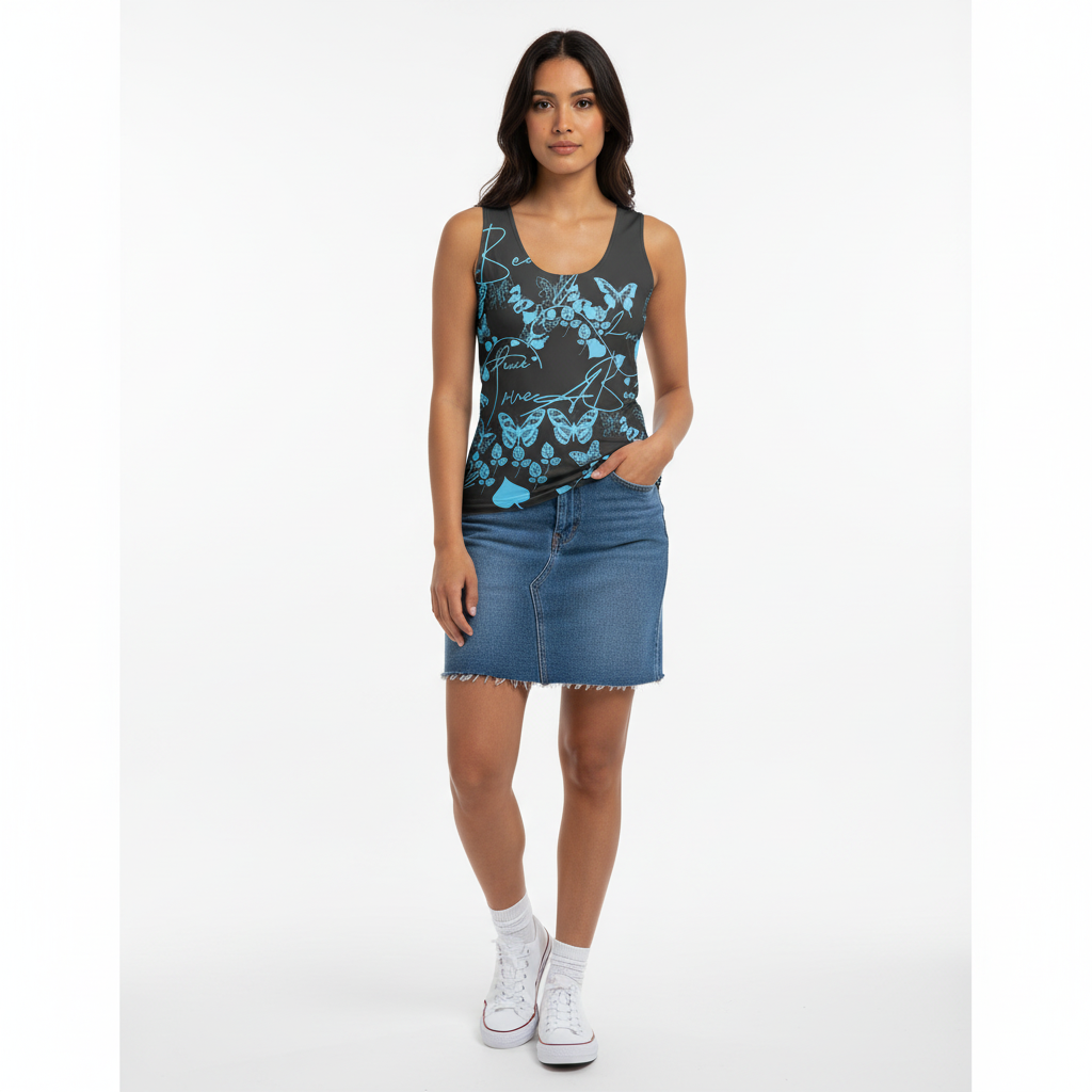 Middle Eastern model with denim skirt