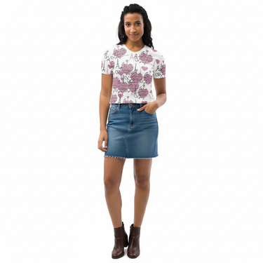 Mixed-race model with denim skirt