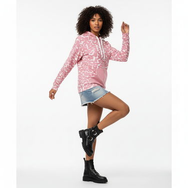 Mixed-race model with denim skirt
