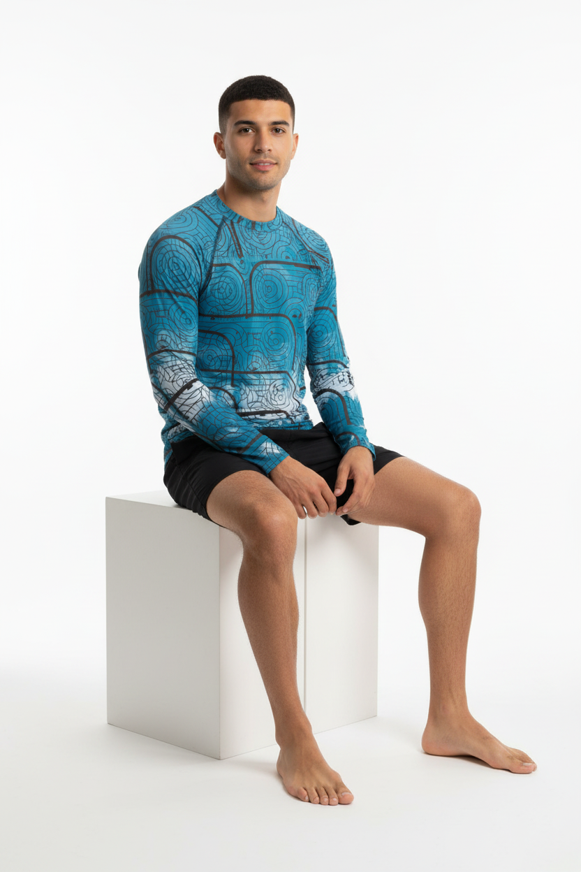 Model sitting on cube