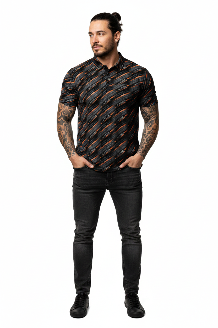 Model with man bun and tattoos