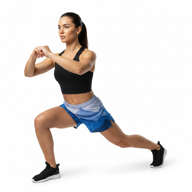 Momentum shorts female lunge pose