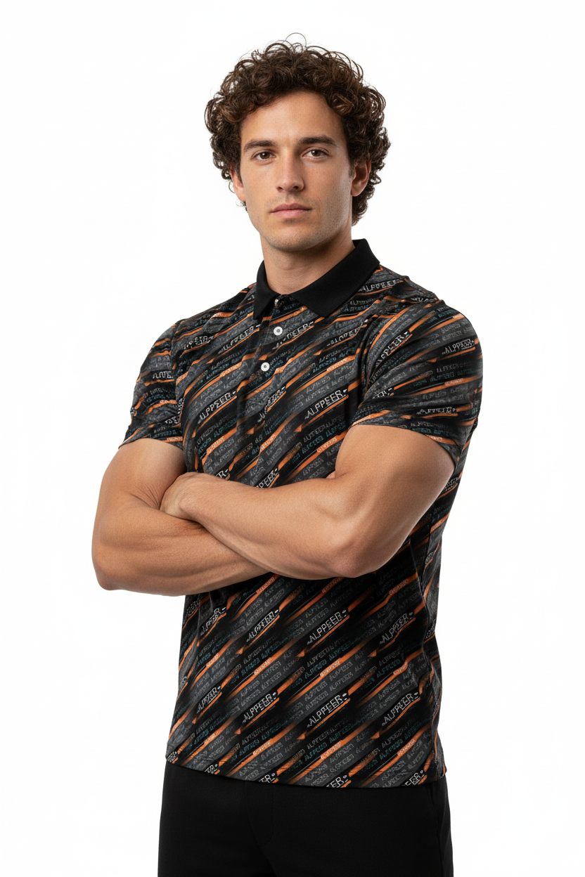 Muscular model with arms crossed