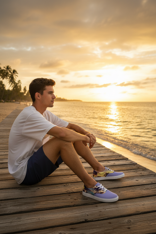 Navy boardshorts dock