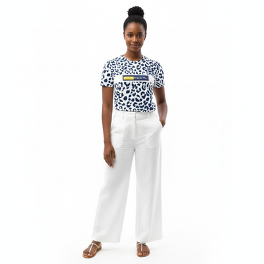Navy Prowl Tee with Linen Pants - Black Model