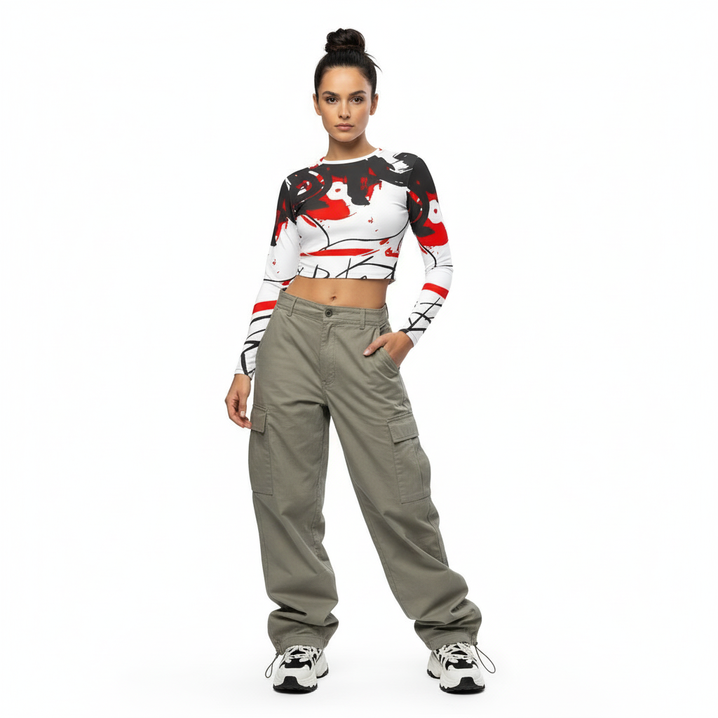 Notes on Replay Crop Top with Baggy Cargo Pants